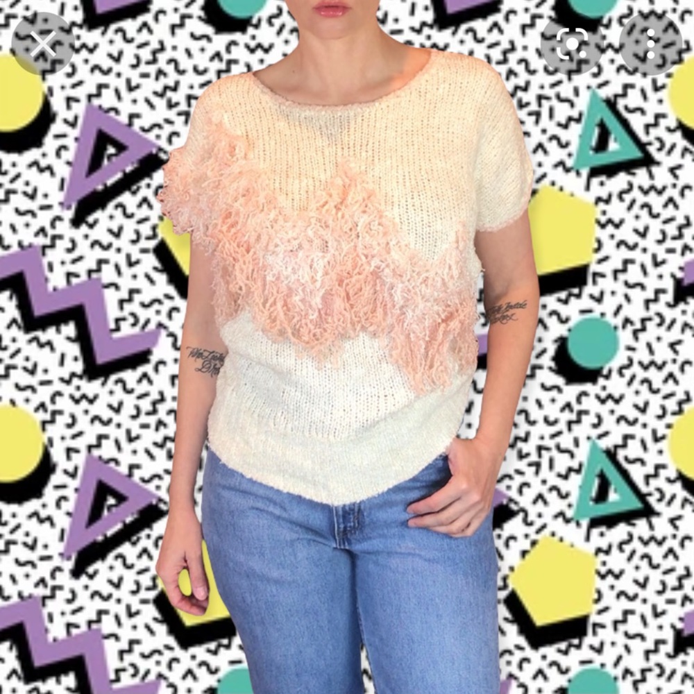 80’s Vintage Sideffects Crocheted Fringe Sweater